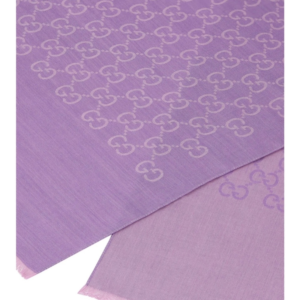 Gucci Purple GG Monogram Logo Wool Silk Scarf - Picture 3 of 3